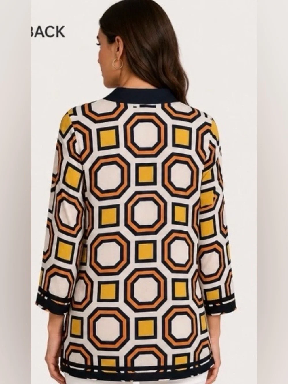 Tory Burch Geometric Print Tunic Sz M old money vacation summer resort coastal